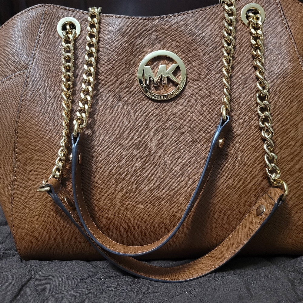 Michael Kors Brown and Gold Quilted Shoulder Bag